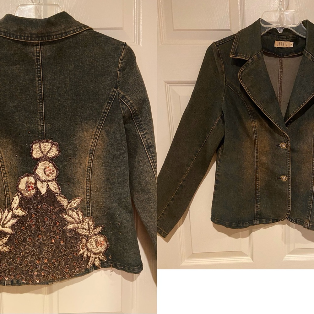 Embellished Denim Jacket, M/S Vintage Fade Black-Brown-Navy, New w/o Tag Women
